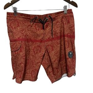 Vissla Shorts Mens 30 Red Orange Boardshorts Drawstring Poly Stretch Quick Dry